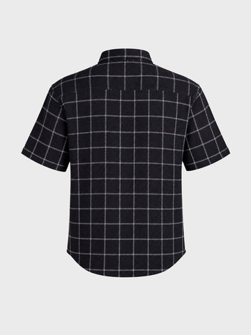 Men's Black Relaxed Fit Checkered Resort Wear Shirt