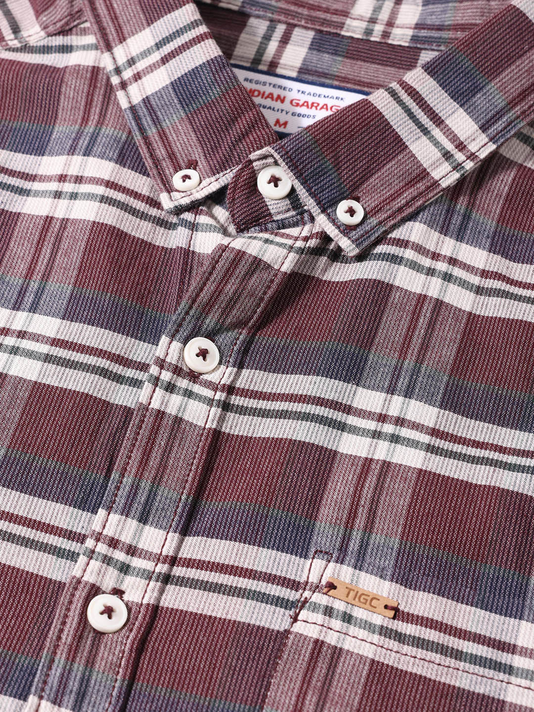 Men's Maroon Slim Fit Checkered Casual Shirt