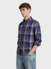 Men's Navy Blue Slim Fit Checkered Casual Shirt