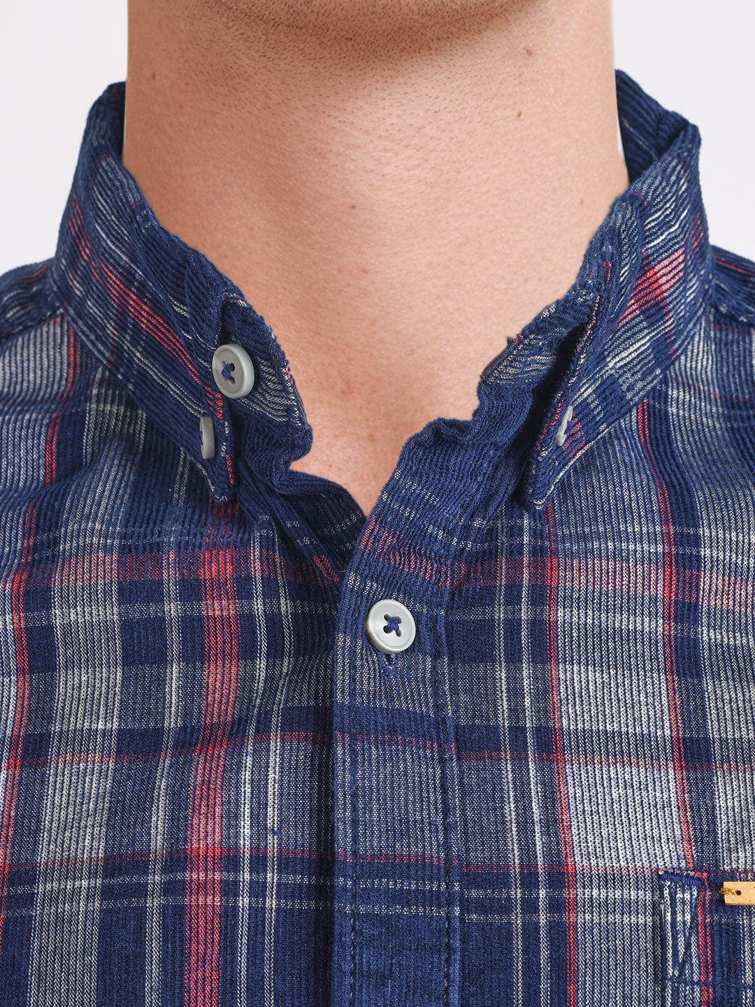 Men's Navy Blue Slim Fit Checkered Casual Shirt