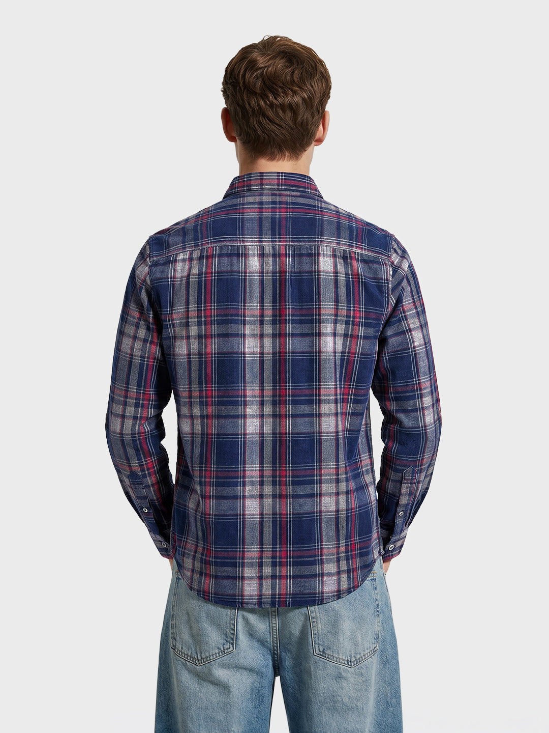 Men's Navy Blue Slim Fit Checkered Casual Shirt