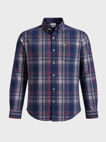 Men's Navy Blue Slim Fit Checkered Casual Shirt