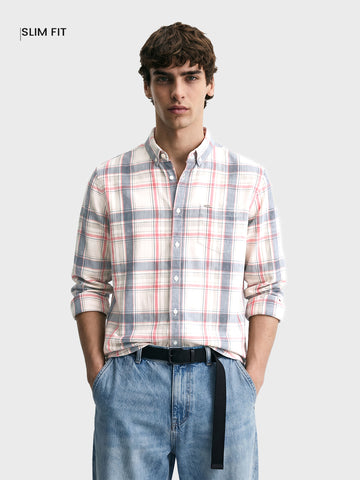 Men's Beige Slim Fit Checkered Casual Shirts