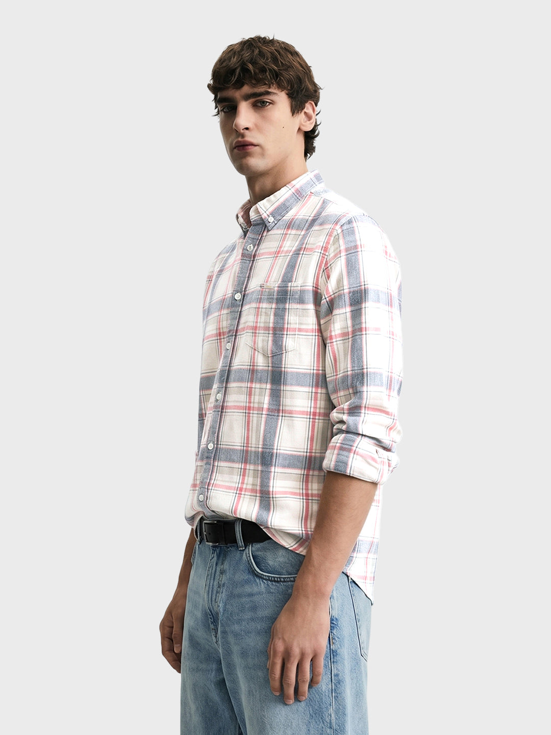 Men's Beige Slim Fit Checkered Casual Shirts