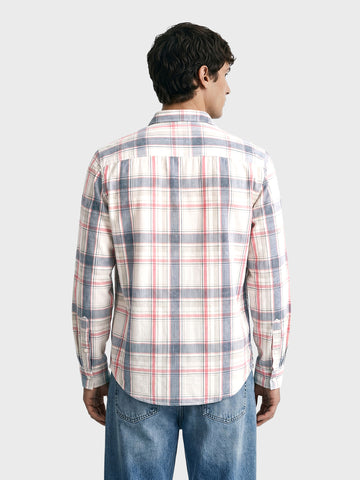 Men's Beige Slim Fit Checkered Casual Shirts