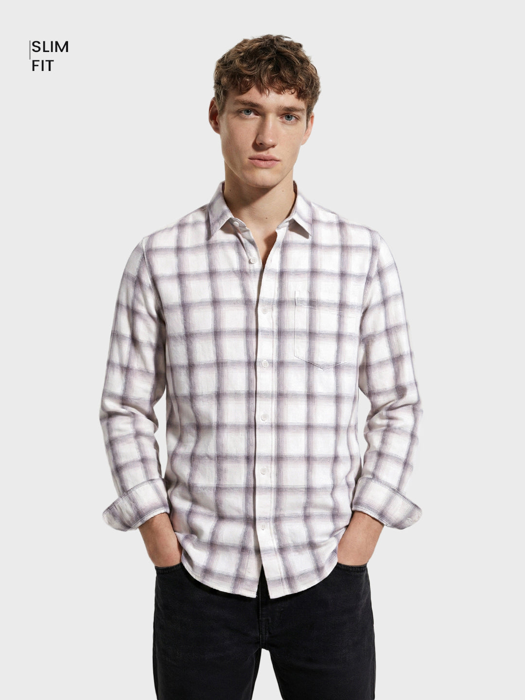Men's Cream Slim Fit Checkered Casual Shirt