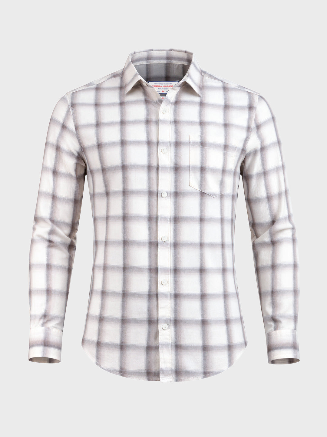 Men's Cream Slim Fit Checkered Casual Shirt