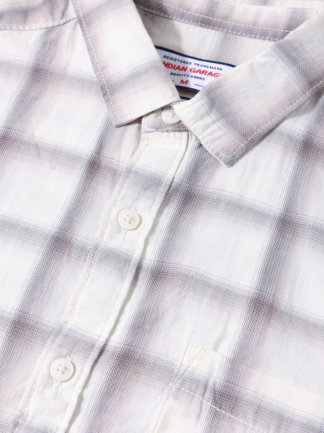 Men's Cream Slim Fit Checkered Casual Shirt