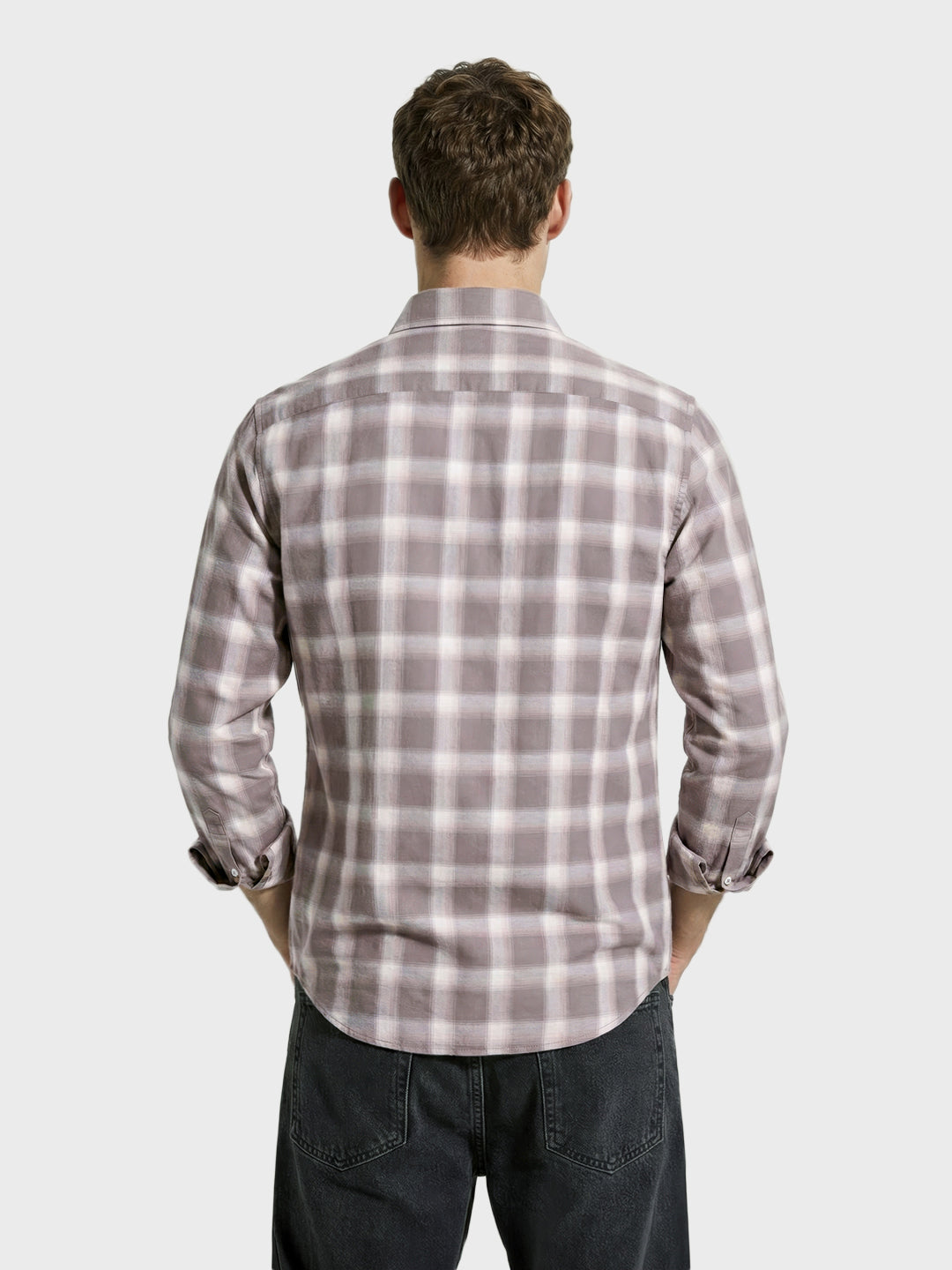 Men's Khaki Slim Fit Checkered Casual Shirt