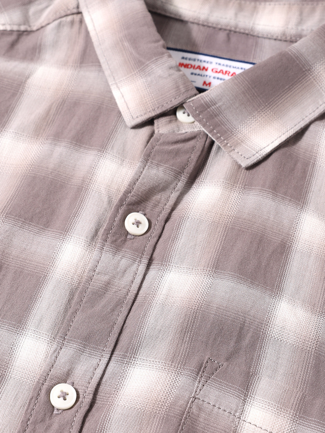 Men's Khaki Slim Fit Checkered Casual Shirt
