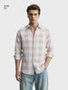 Men's Cream Slim Fit Checkered Casual Shirt