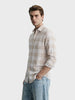 Men's Cream Slim Fit Checkered Casual Shirt