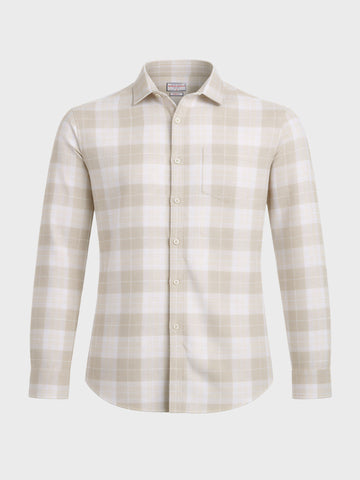 Men's Cream Slim Fit Checkered Casual Shirt