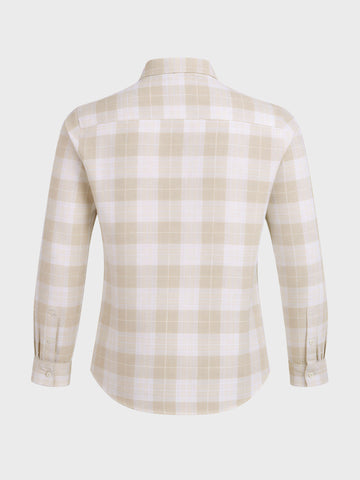 Men's Cream Slim Fit Checkered Casual Shirt