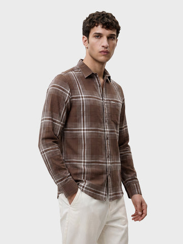 Men's Brown Slim Fit Checkered Casual Shirt