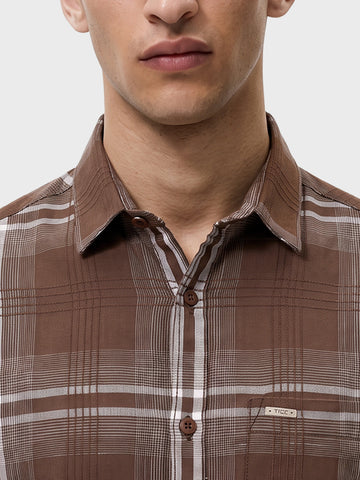 Men's Brown Slim Fit Checkered Casual Shirt