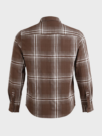 Men's Brown Slim Fit Checkered Casual Shirt