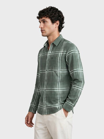 Men's Green Slim Fit Checkered Casual Shirt