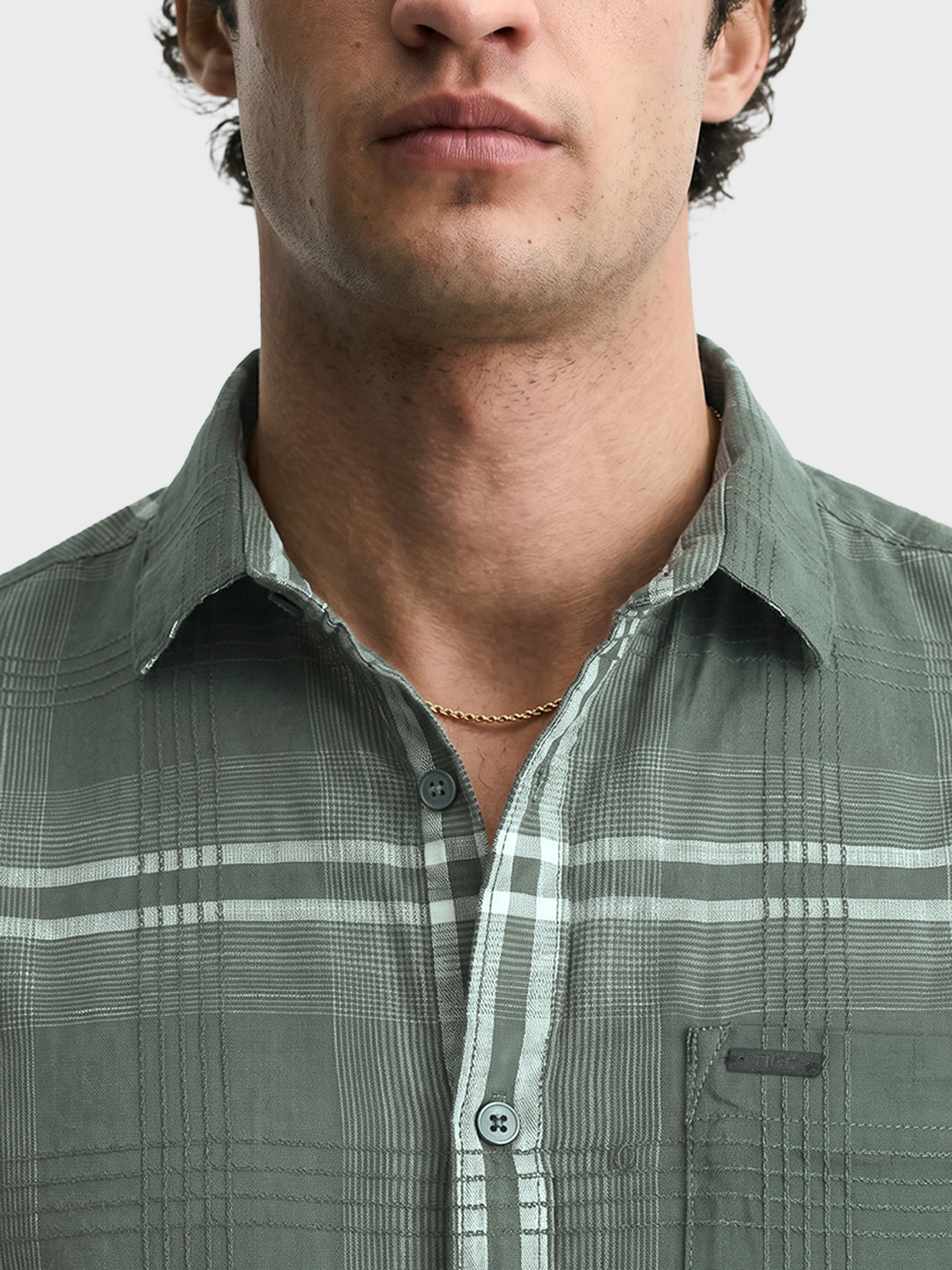 Men's Green Slim Fit Checkered Casual Shirt