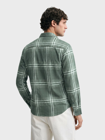 Men's Green Slim Fit Checkered Casual Shirt