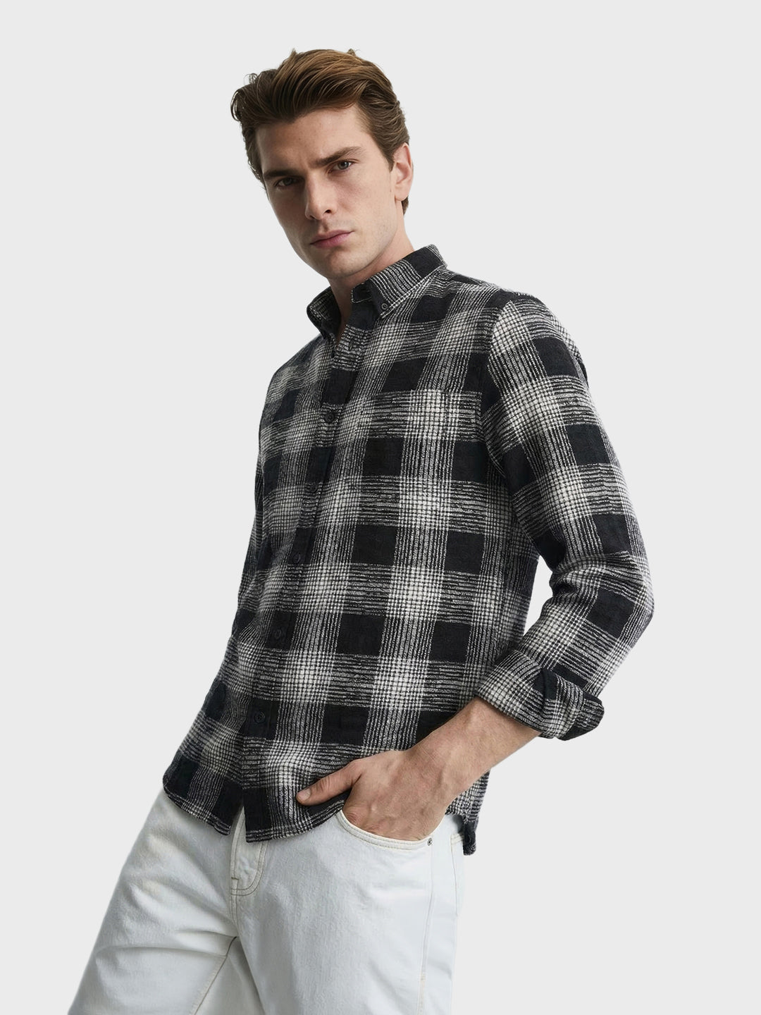 Men's Black Slim Fit Checkered Casual Shirt