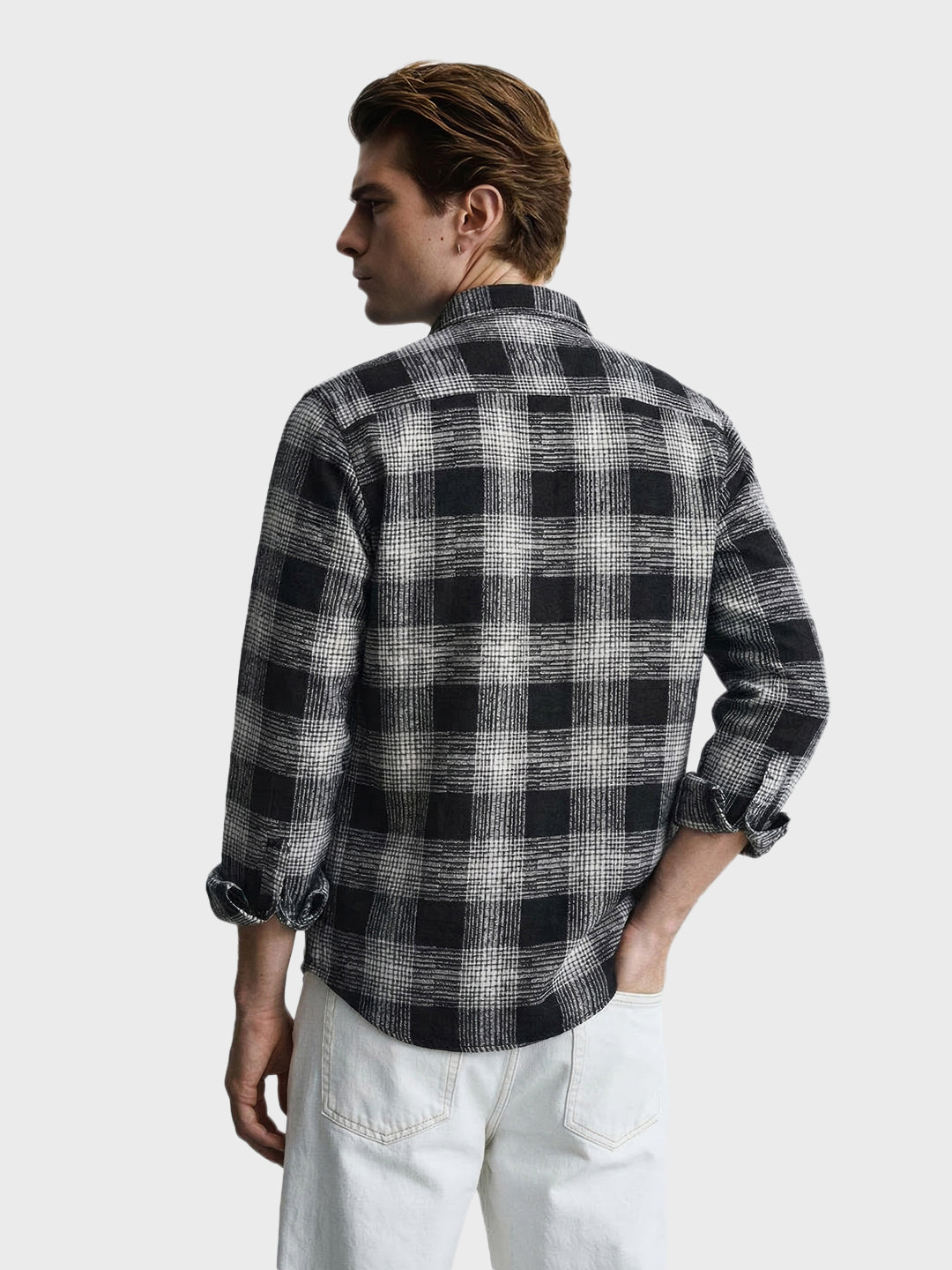 Men's Black Slim Fit Checkered Casual Shirt