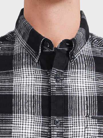 Men's Black Slim Fit Checkered Casual Shirt