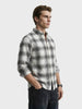 Men's Cream Slim Fit Checkered Casual Shirt