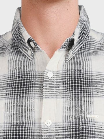Men's Cream Slim Fit Checkered Casual Shirt