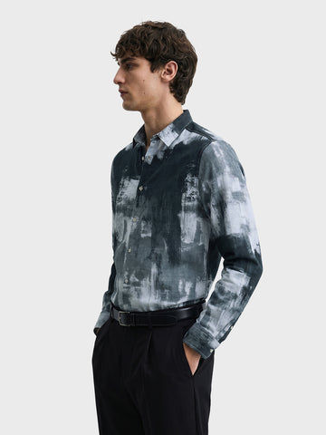 Men's Grey Slim Fit Printed Casual Shirt