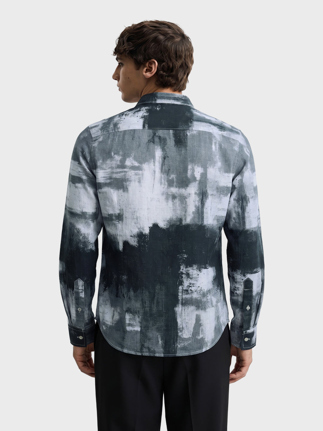 Men's Grey Slim Fit Printed Casual Shirt