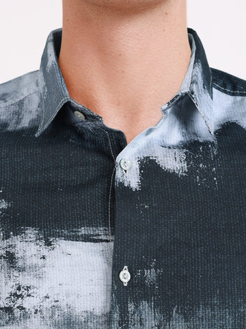 Men's Grey Slim Fit Printed Casual Shirt