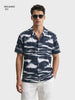 Men's Navy Blue Relaxed Fit Printed Resort Wear Shirt