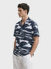 Men's Navy Blue Relaxed Fit Printed Resort Wear Shirt