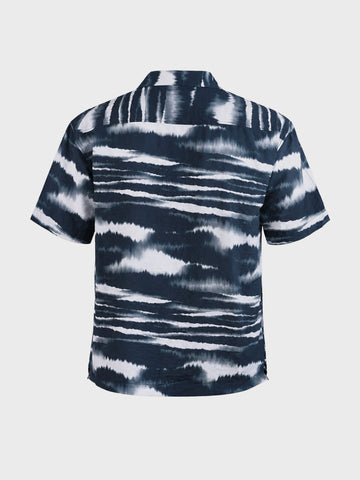 Men's Navy Blue Relaxed Fit Printed Resort Wear Shirt