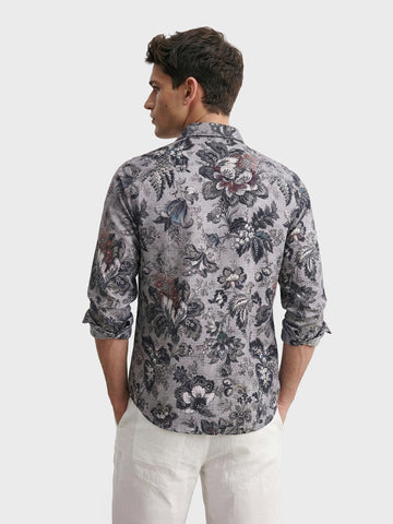 Men's Grey Regular Fit Printed Casual Shirt