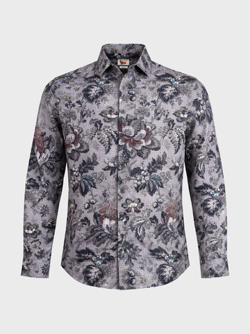 Men's Grey Regular Fit Printed Casual Shirt