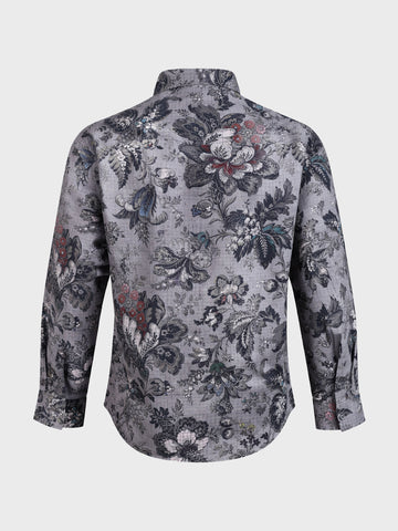 Men's Grey Regular Fit Printed Casual Shirt