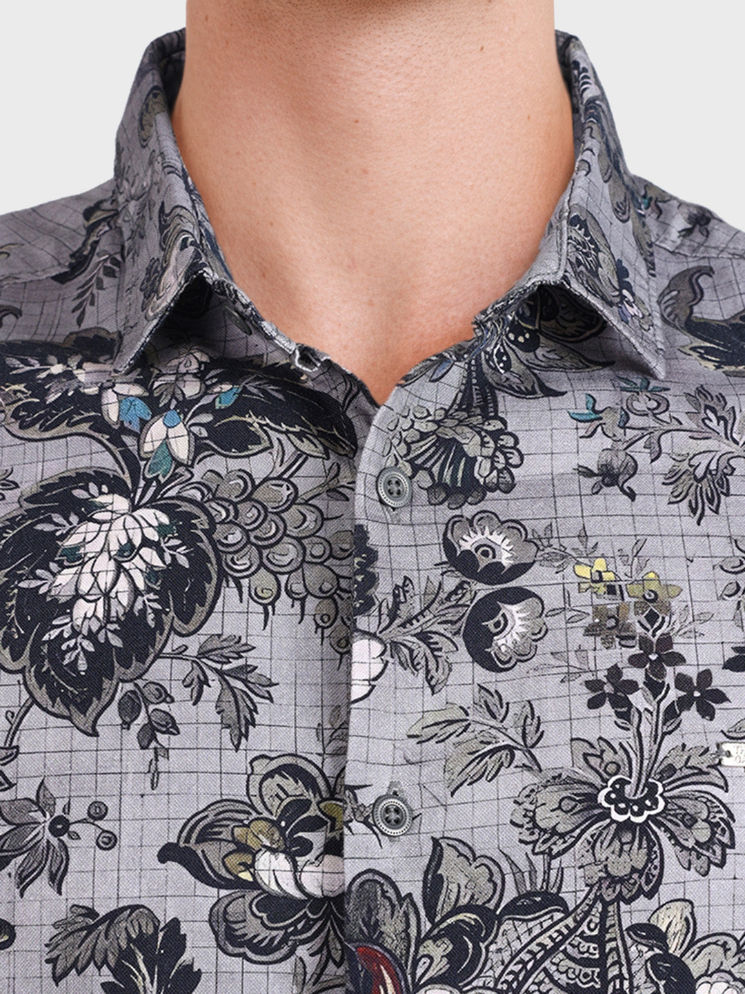 Men's Grey Regular Fit Printed Casual Shirt