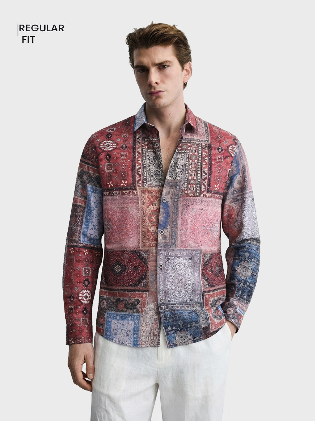 Men's Red Regular Fit Printed Casual Shirt