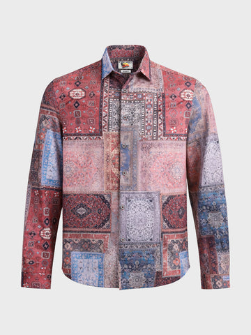 Men's Red Regular Fit Printed Casual Shirt