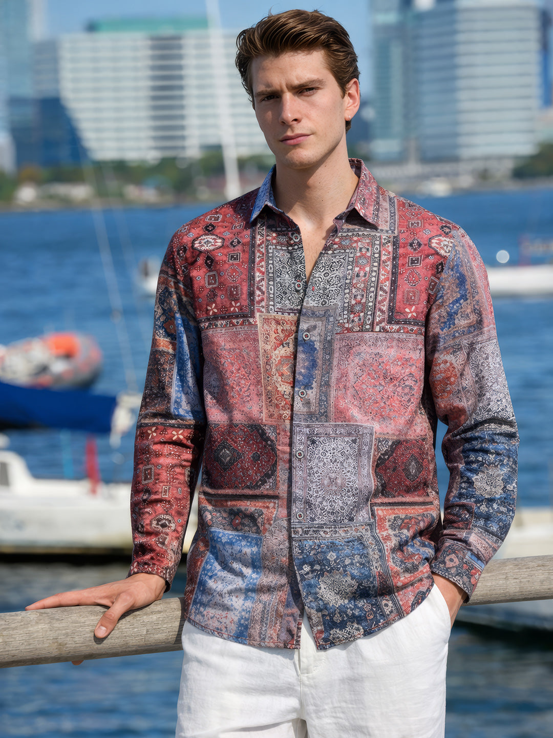 Men's Red Regular Fit Printed Casual Shirt