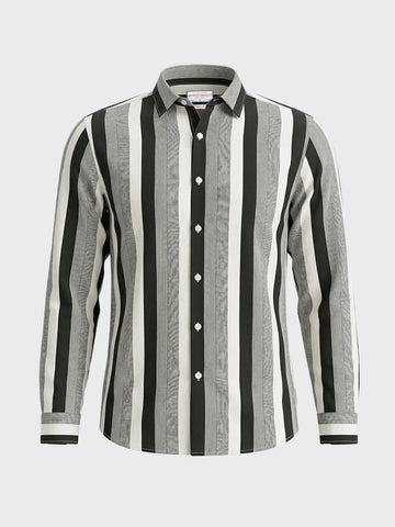 Men's Black Regular Fit Vertical Stripes Casual Shirt