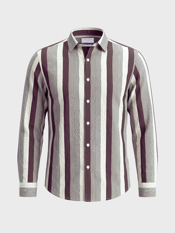 Men's Brown Regular Fit Vertical Stripes Casual Shirt