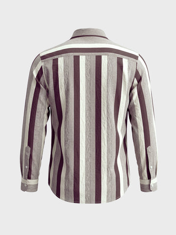 Men's Brown Regular Fit Vertical Stripes Casual Shirt