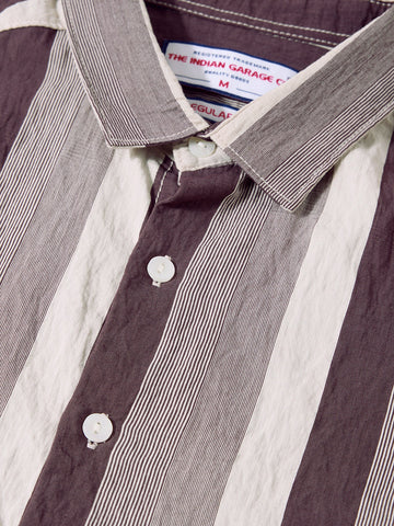 Men's Brown Regular Fit Vertical Stripes Casual Shirt