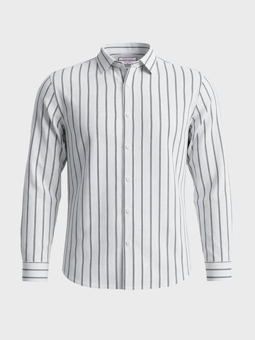 Men's White Regular Fit Striped Casual Shirt