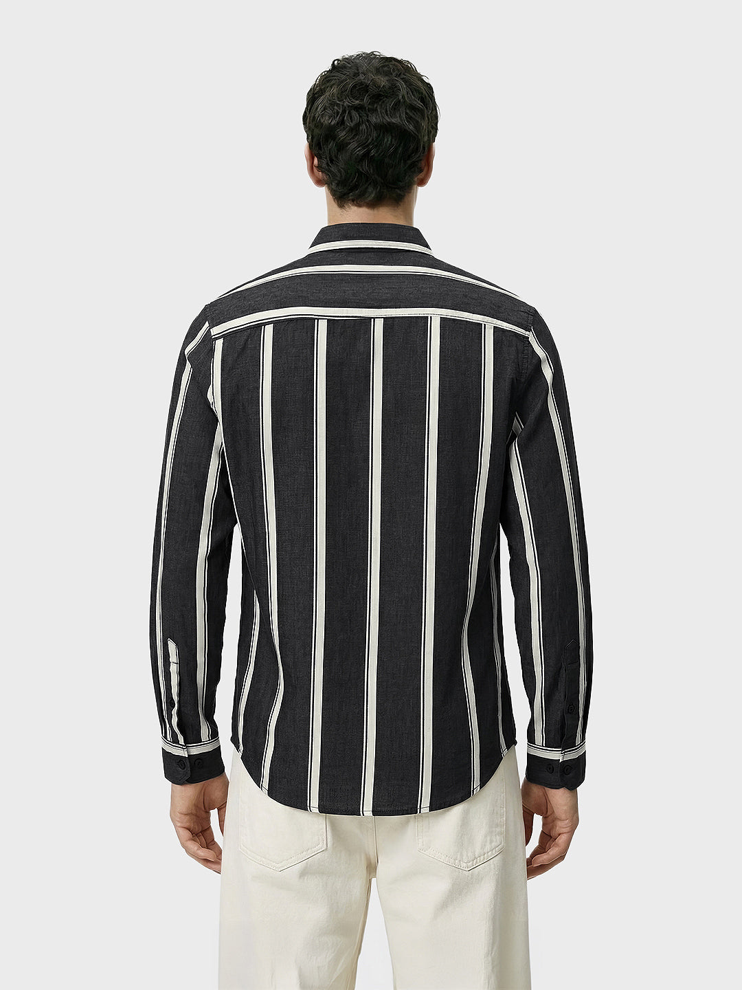 Men's Black Regular Fit Vertical Stripes Casual Shirt