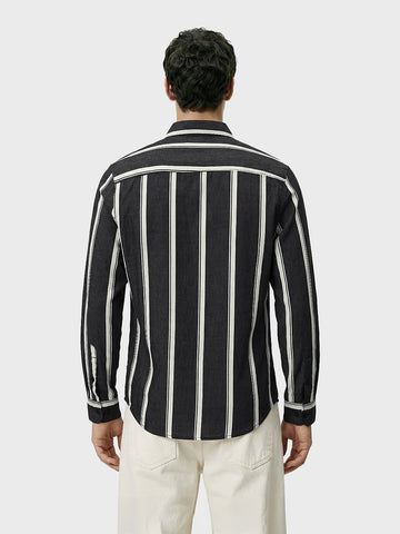 Men's Black Regular Fit Vertical Stripes Casual Shirt