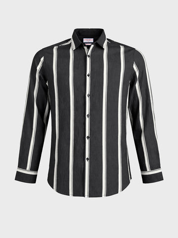 Men's Black Regular Fit Vertical Stripes Casual Shirt